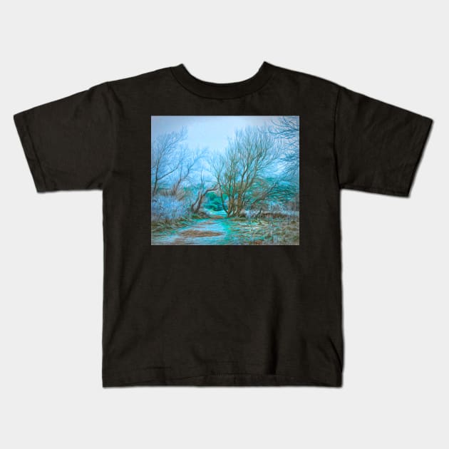 Frosty woodland path Kids T-Shirt by Tarrby